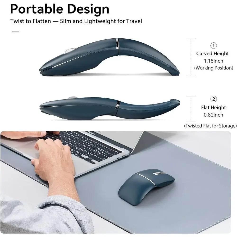 Bluetooth Wireless Arc Travel Mouse Pro – Bendable Rotating, Rechargeable Blue